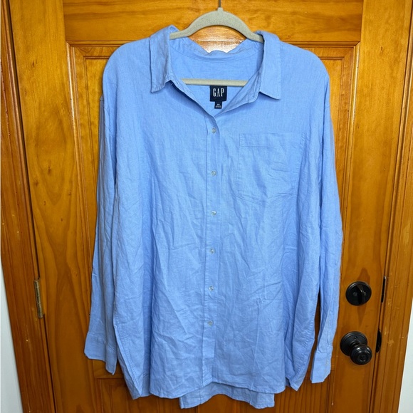 NWT GAP Linen Blend Light Blue Button-Down Top Women’s Size XXL - Picture 3 of 7